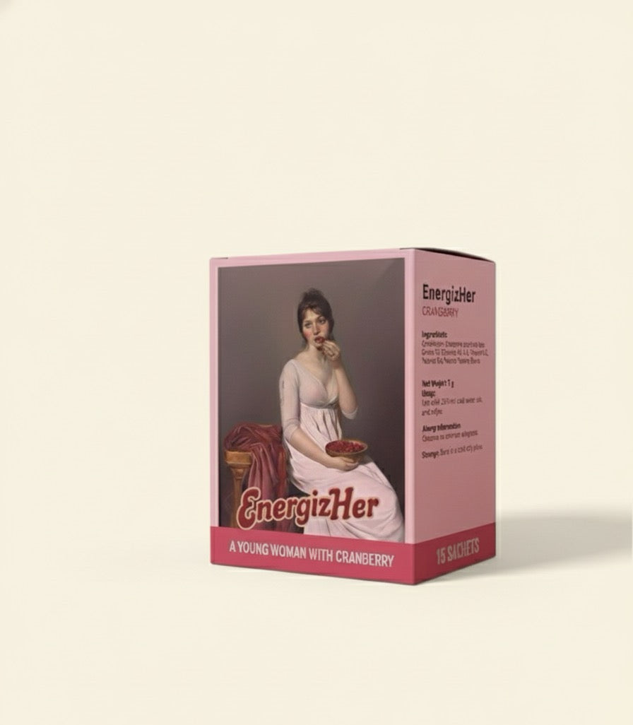 A Young Woman with Cranberry – EnergizHer UTI & Period Support Sachet Drink (1 Box – 15 Sachets)